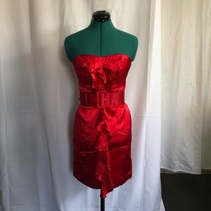 REAL SILK Express red silk flirty ruffle sheath dress